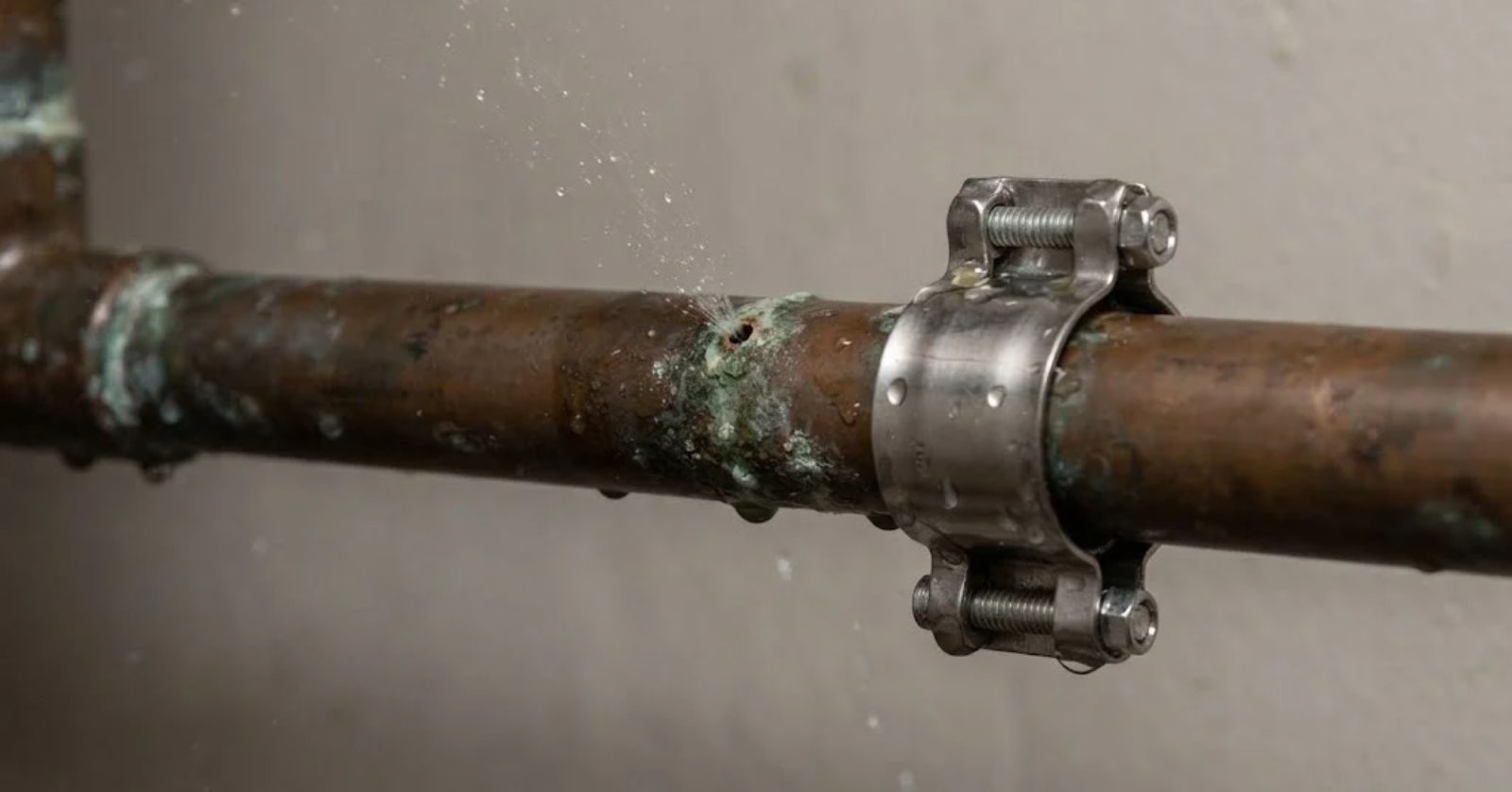 Aging pipe with a pinhole leak needing repair or repipe