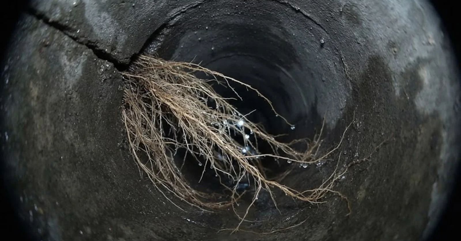 Tree roots growing into a residential sewer line