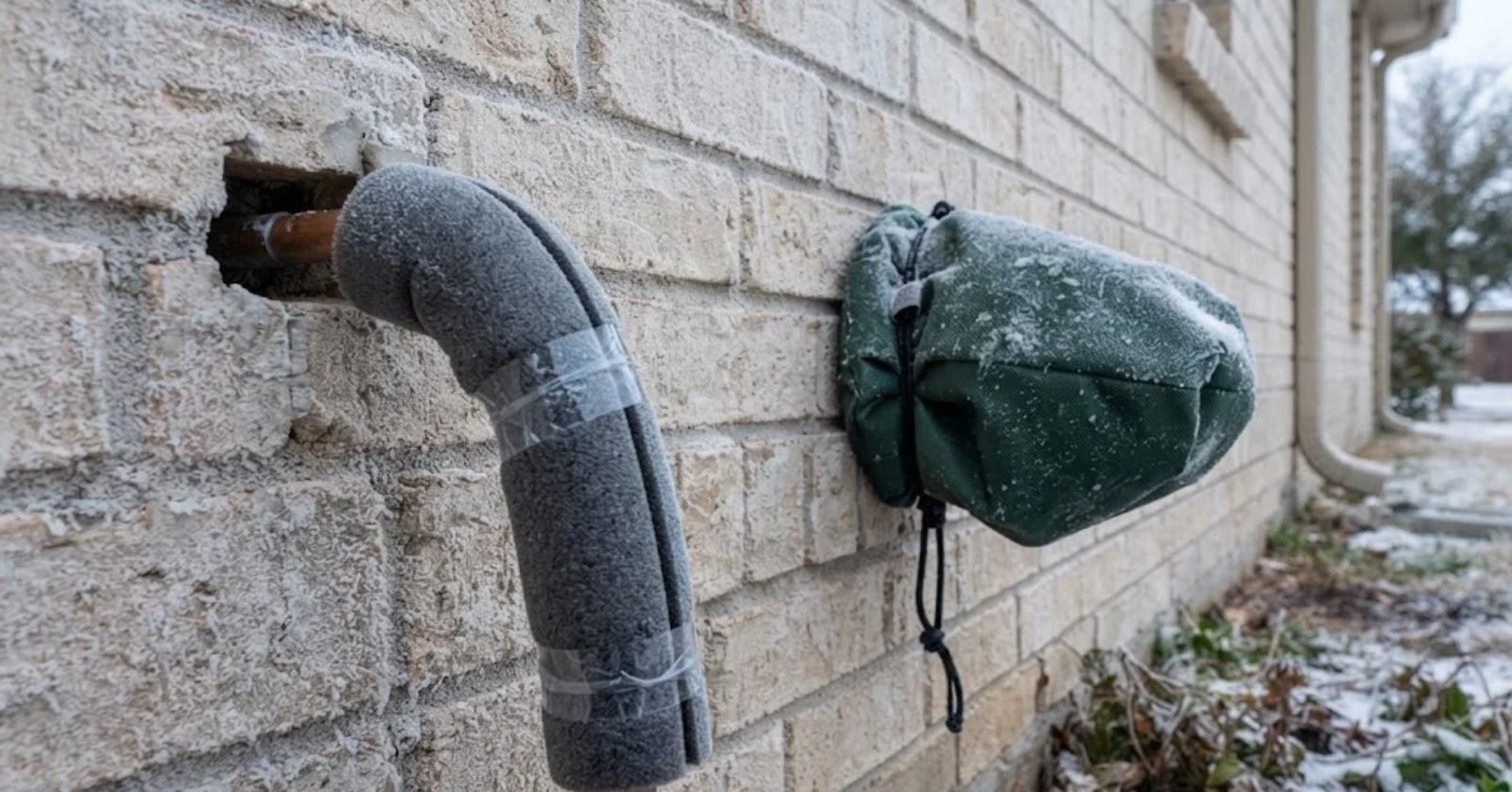 Foam insulation protecting exposed pipes from a freeze