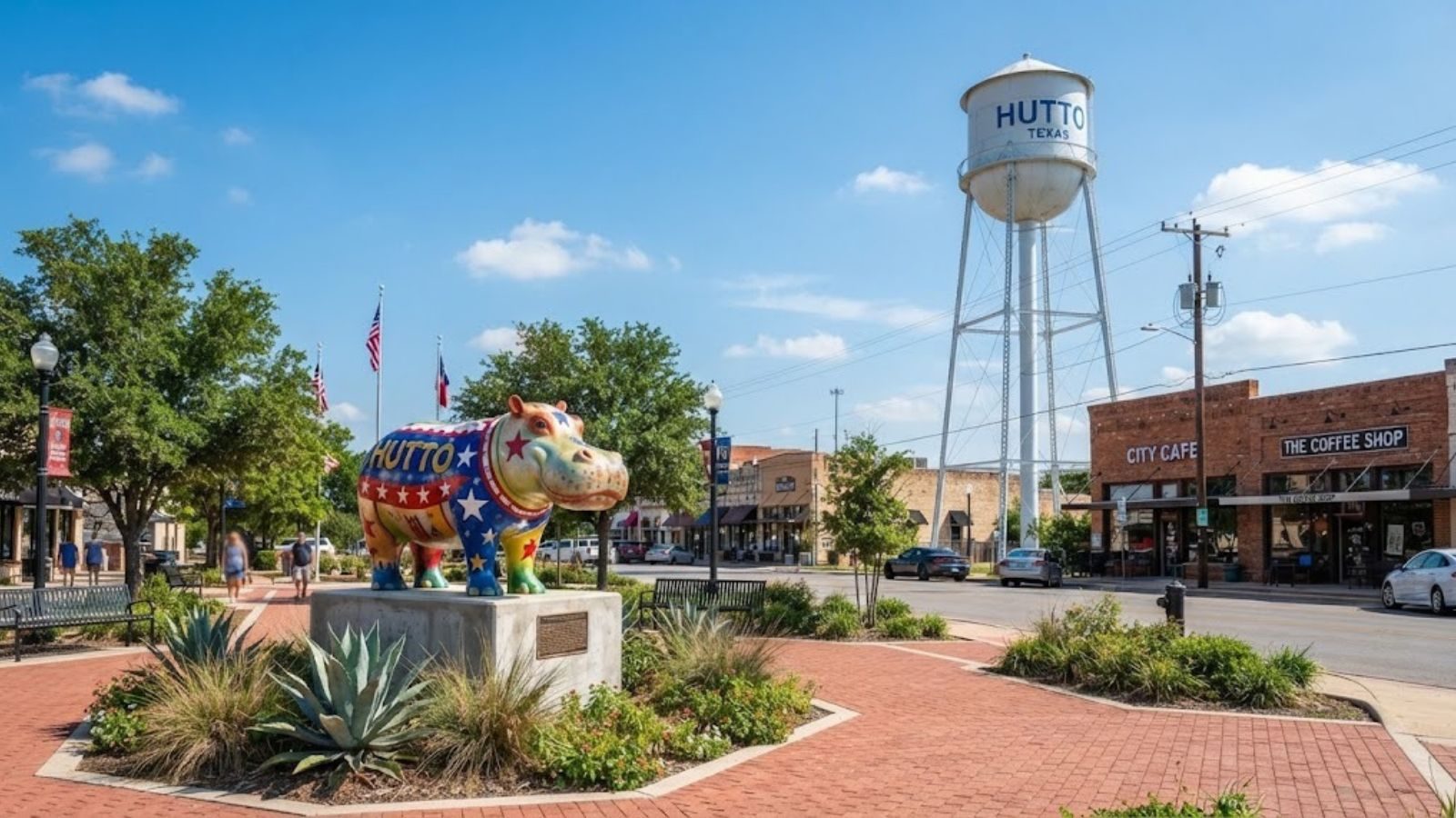 Hutto Hippo landmark in historic downtown Hutto, Texas